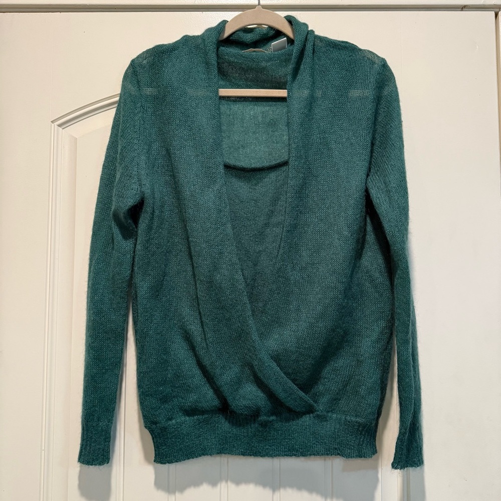 Brylane Mohair Blend Faux Wrap/tank Sweater Forest Green Size 10-12 Medium